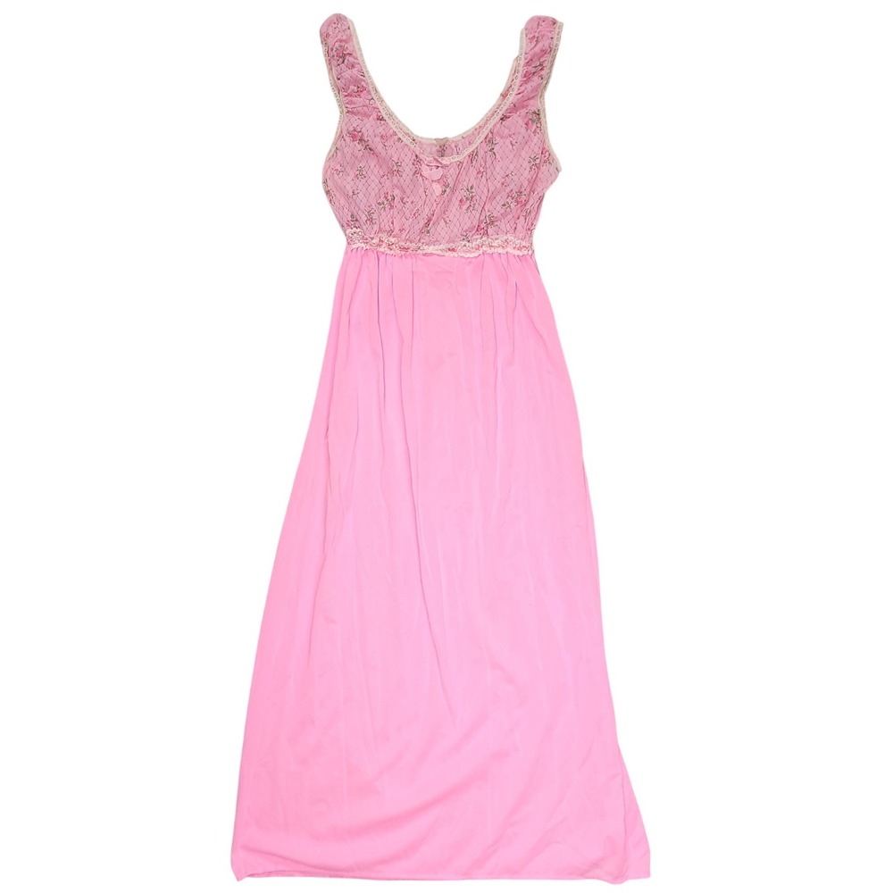 Vintage Beverly Pink Floral Lace Mesh Empire Waist Nightgown Maxi Dress Large